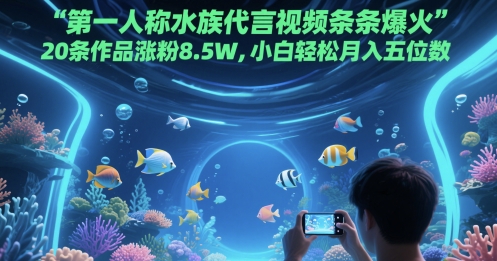 第一人称水族代言视频条条爆火，20条作品涨粉8.5W，小白轻松月入五位数-涵知项目站