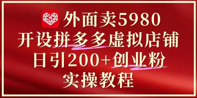 外面卖5980开设拼多多虚拟店铺：单日引流200+创业付费粉实战教程-涵知项目站