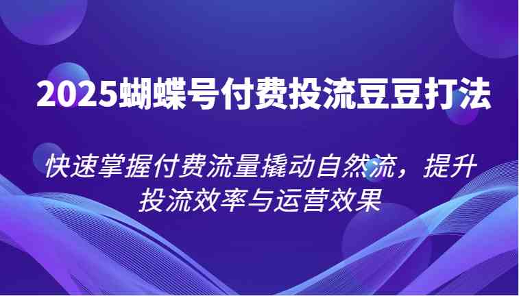 2025蝴蝶号付费投流豆豆打法，快速掌握付费流量撬动自然流，提升投流效率与运营效果-涵知项目站