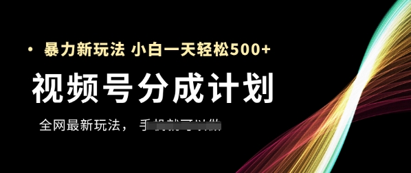视频号分成计划，全网最暴力玩法，新手一天也能轻松5张+-涵知项目站