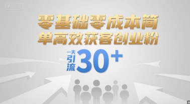 零基础零成本简单高效获客创业粉，一天引流30+-涵知项目站