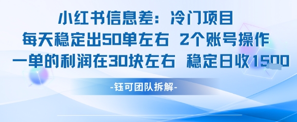小红书信息差冷门项目一单利润30块每天稳定1.5k左右2个账号操作-涵知项目站