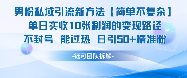 男粉私域引流新方法，单日收10张利润，日引流50+精准粉-涵知项目站