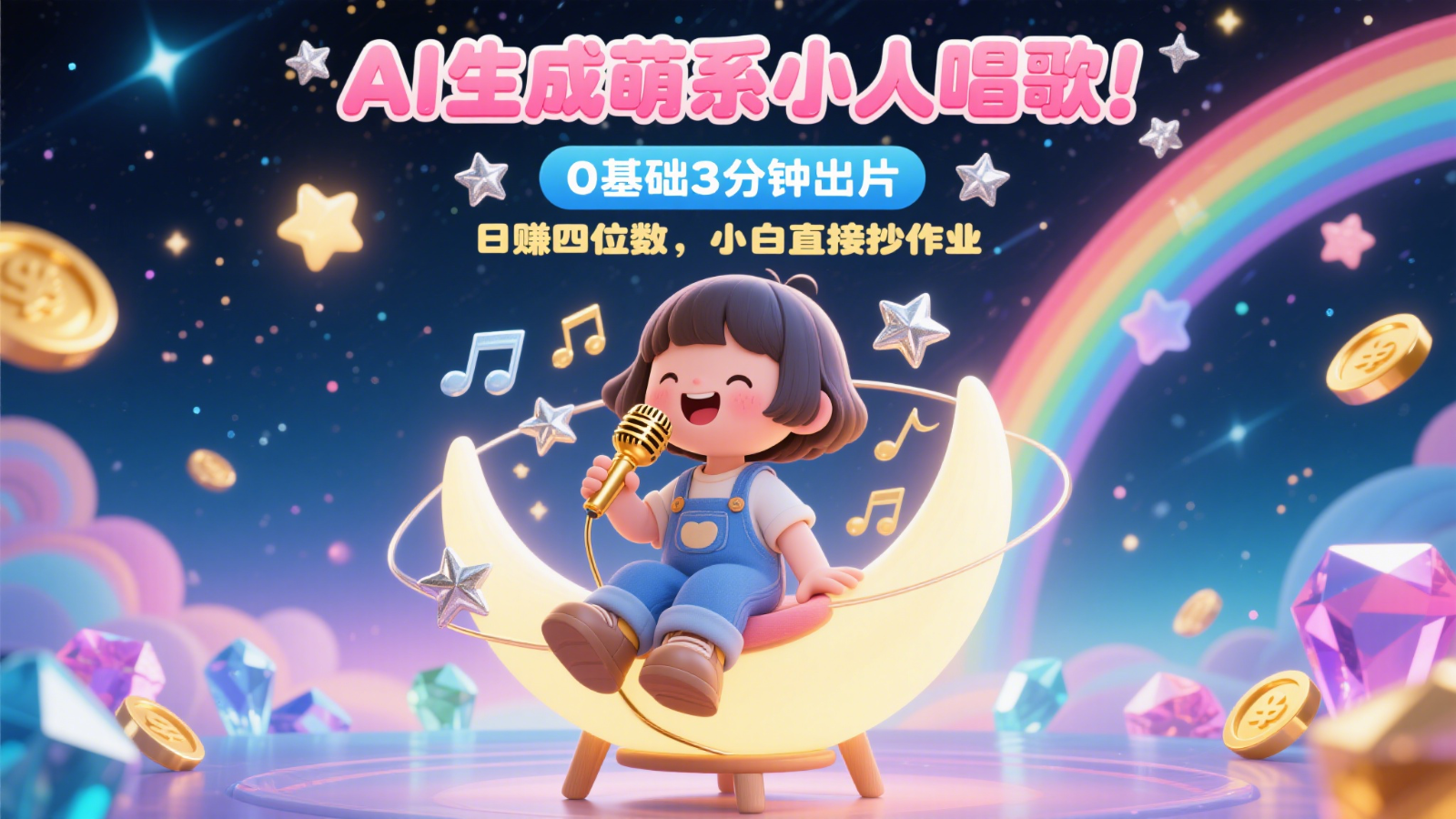 AI生成萌系小人唱歌！0基础3分钟出片，28个作品涨粉9万，日赚四位数，小白直接抄作业-涵知项目站