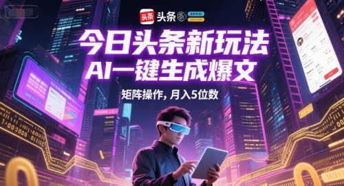 今日头条新玩法，AI一键生成爆文，矩阵操作，月入5位数-涵知项目站