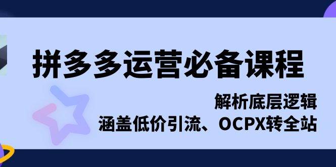 （13700期）拼多多运营必备课程，解析底层逻辑，涵盖低价引流、OCPX转全站-涵知项目站