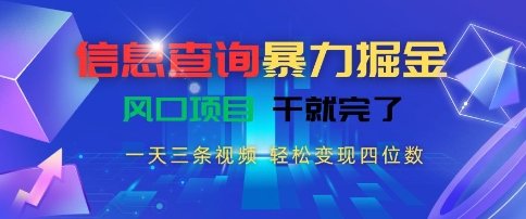 信息查询暴力掘金，一天三条视频，轻松变现四位数，风口项目干就完了【揭秘】-涵知项目站