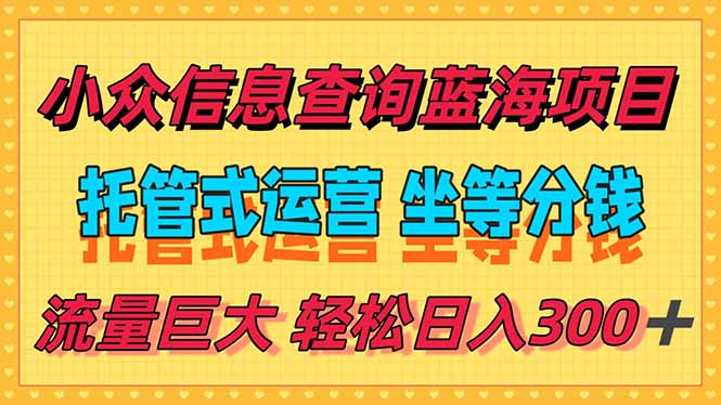 稳定日入300＋，小众信息查询蓝海项目，全程懒人式托管，解放你的时间-涵知项目站