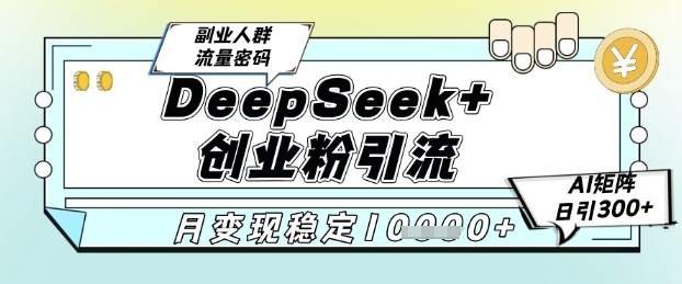 DeepSeek+创业粉精准引流，全新分享课4.0玩法，AI矩阵日引300+，多种变现方式，稳定月入1W-涵知项目站