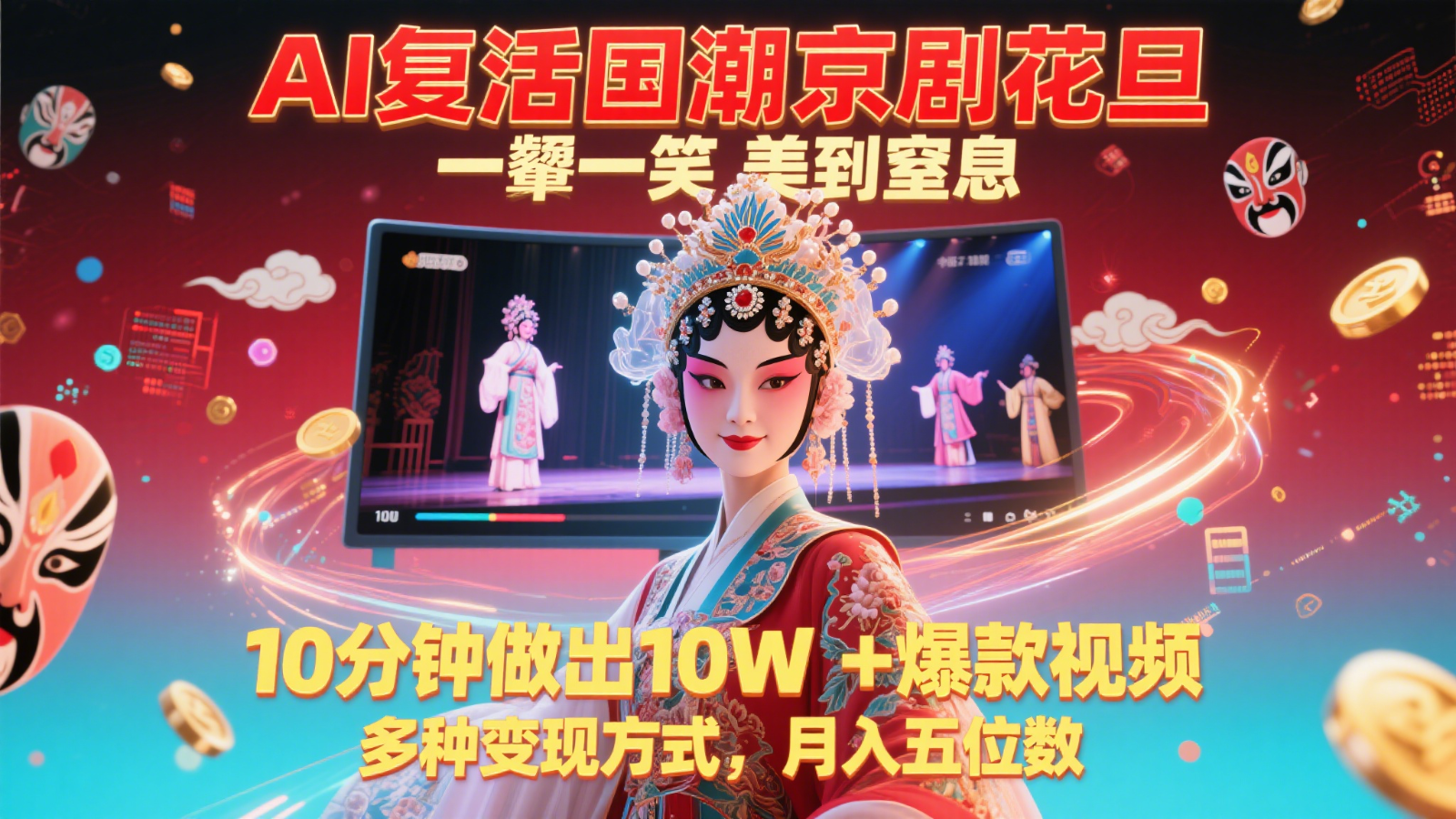AI复活国潮京剧花旦，一颦一笑美到窒息，10分钟做出10W+爆款视频，多种变现方式，…-涵知项目站