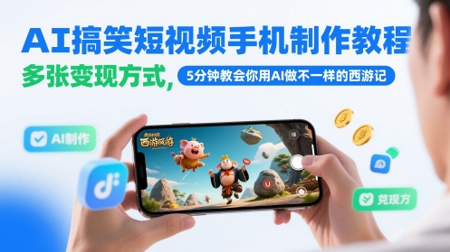 AI搞笑短视频手机制作教程，多张变现方式，5分钟教会你用AI做不一样的西游记-涵知项目站