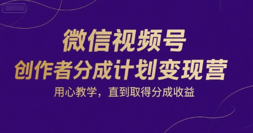 微信视频号创作者分成计划变现营，用心教学，直到取得分成收益-涵知项目站