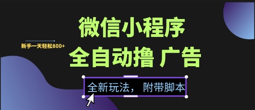 微信小程序全自动撸广告项目，彻底解决没流量的问题，新手一天8张+【揭秘】-涵知项目站