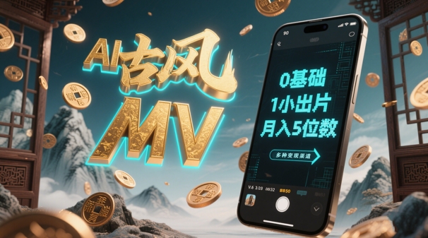 AI一键生成古风音乐MV，0剪辑基础1小时出片，多种变现渠道，一部手机月入5位数-涵知项目站