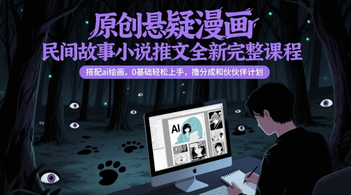 原创悬疑漫画民间故事小说推文全新完整课程， 搭配ai绘画，0基础轻松上手，撸分成和伙伴计划-涵知项目站