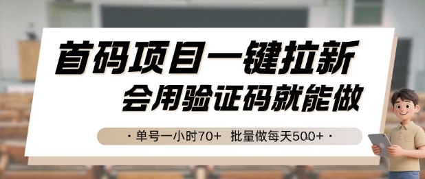 首码项目一键拉新，会用验证码就能做 单号一小时70+，批量做每天5张【揭秘】-涵知项目站