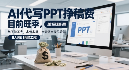 AI代写PPT挣稿费，目前旺季，单子做不完，多劳多得，当天做当天见收益，日入5张【附赠工具】-涵知项目站