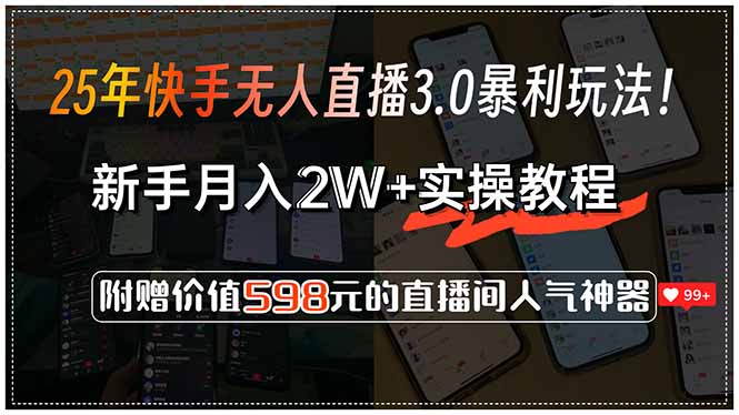 25年快手无人直播3.0暴利玩法！，新手月入2W+实操教程，附赠价值598元…-涵知项目站