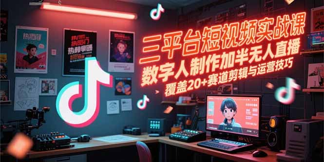 三平台短视频实战课，数字人制作加半无人直播，覆盖20+赛道剪辑与运营技巧-涵知项目站