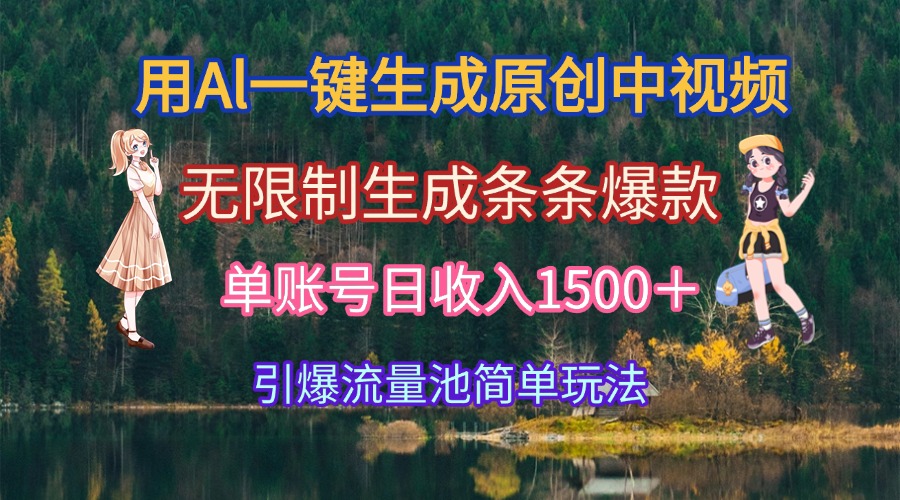 用Al一键生成原创中视频，无限制生成条条爆款，单账号日收入1500＋引爆…-涵知项目站