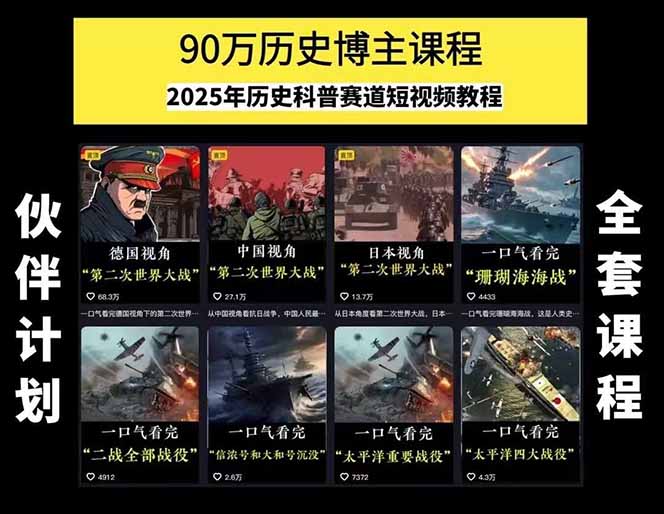 图片[1]-历史短视频赛道变现课，百集素材库应用，文案剪辑技巧，账号运营全案-涵知项目站