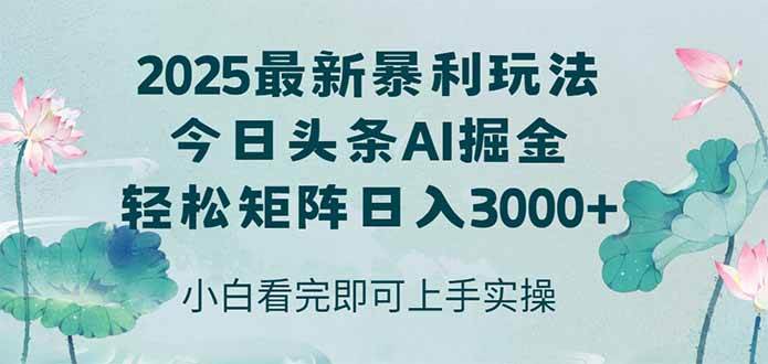 （14933期）今日头条2025年最新暴利玩法，思路简单，复制粘贴，轻松实现矩阵日入3000+-涵知项目站