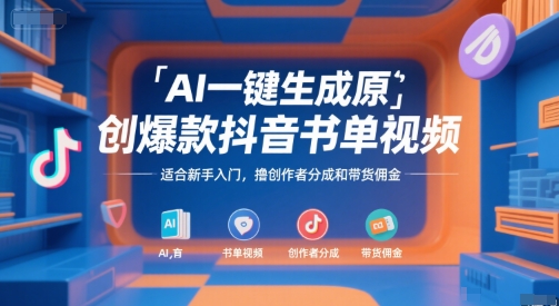 AI一键生成原创爆款抖音书单视频，适合新手入门，撸创作者分成和带货佣金【揭秘】-涵知项目站