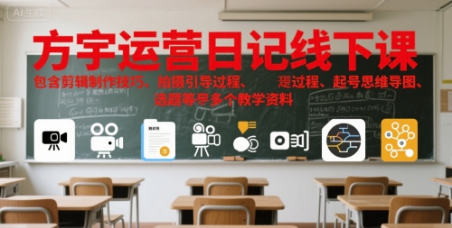 方宇运营日记线下课，包含剪辑制作技巧、拍摄引导过程、起号思维导图、选题等多个教学资料-涵知项目站