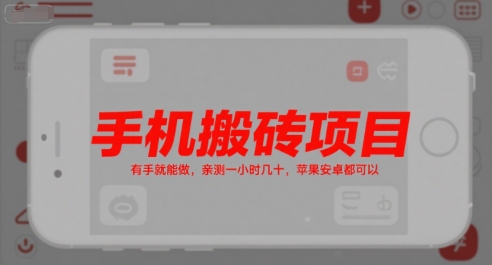手机搬砖项目，有手就能做，亲测一小时几十，苹果安卓都可以-涵知项目站