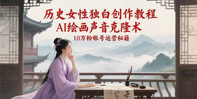 历史女性独白创作教程，AI绘画声音克隆术，10万粉账号运营秘籍-涵知项目站