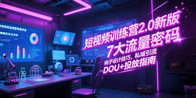 短视频训练营2.0新版，7大流量密码/钩子设计技巧/私域引流/DOU+投放指南-涵知项目站