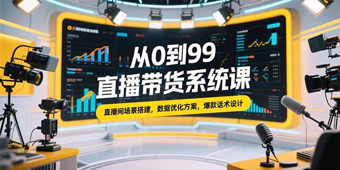 从0到99直播带货系统课，直播间场景搭建，数据优化方案，爆款话术设计-涵知项目站