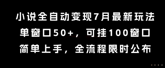 小说全自动变现7月玩法，单窗口50+，可挂100窗口，简单上手，全流程限时公布【揭秘】-涵知项目站