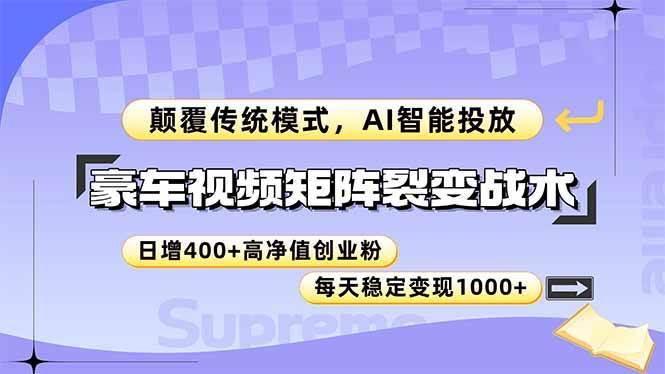 （14903期）豪车视频矩阵裂变战术，颠覆传统模式，AI智能投放，日增400+高净值创业…-涵知项目站
