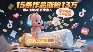 用AI制作幼崽代言人，宝宝的控诉火爆全网，15条作品涨粉13W，单号月入5位数实操教程-涵知项目站