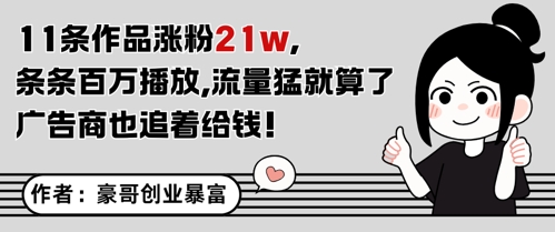 11条作品涨粉21W，条条百W播放，流量猛就算了，广告商也追着给钱-涵知项目站