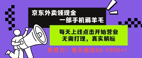 京东外卖领现金，一部手机薅羊毛，每天上线动动手指，无需打理，每天保底60+，每天就是如此轻松【揭秘】-涵知项目站