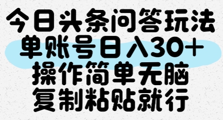 今日头条问答玩法，单账号日入30+，操作简单无脑复制粘贴就行-涵知项目站