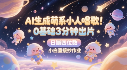 AI生成萌系小人唱歌，0基础3分钟出片，28个作品涨粉8.9W，单条最高19W赞，日入四位数，小白直接抄作业-涵知项目站